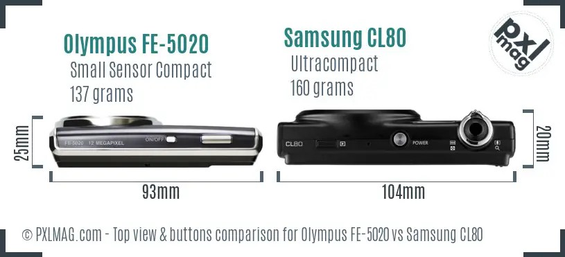 Olympus FE-5020 vs Samsung CL80 top view buttons comparison