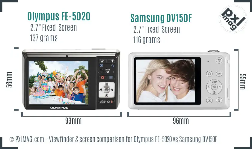 Olympus FE-5020 vs Samsung DV150F Screen and Viewfinder comparison Olympus FE-5020 vs Samsung DV150F Screen and Viewfinder comparison