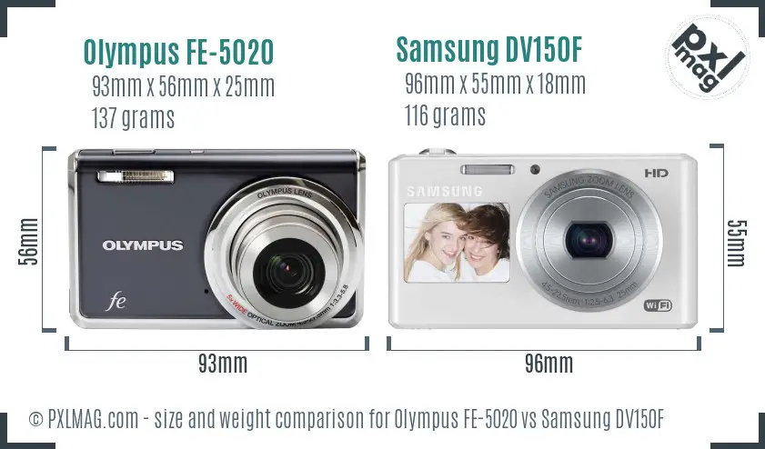 Olympus FE-5020 vs Samsung DV150F size comparison Olympus FE-5020 vs Samsung DV150F size comparison
