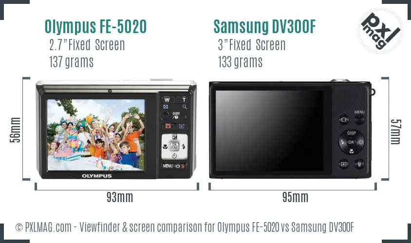 Olympus FE-5020 vs Samsung DV300F Screen and Viewfinder comparison