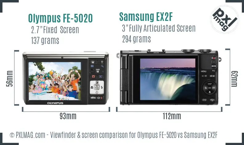 Olympus FE-5020 vs Samsung EX2F Screen and Viewfinder comparison