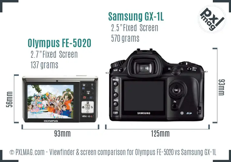 Olympus FE-5020 vs Samsung GX-1L Screen and Viewfinder comparison Olympus FE-5020 vs Samsung GX-1L Screen and Viewfinder comparison