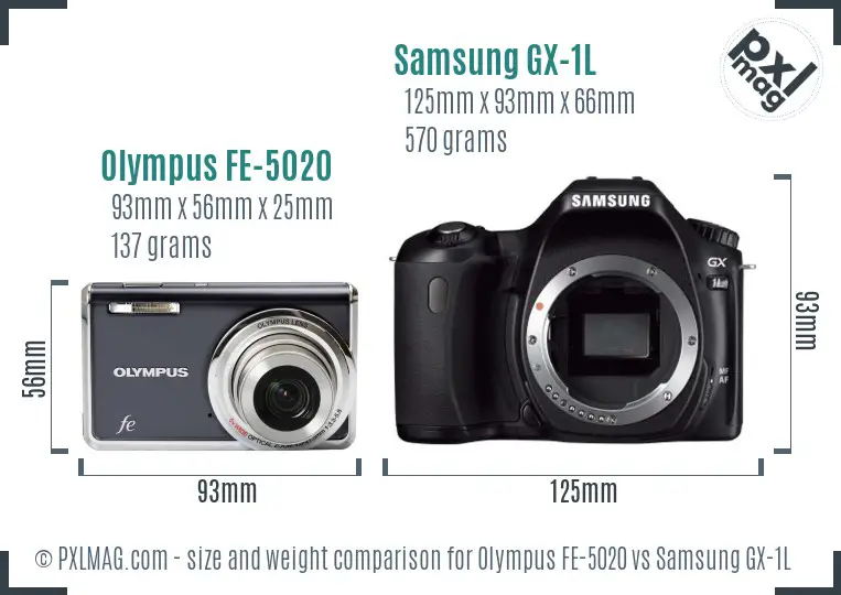 Olympus FE-5020 vs Samsung GX-1L size comparison Olympus FE-5020 vs Samsung GX-1L size comparison