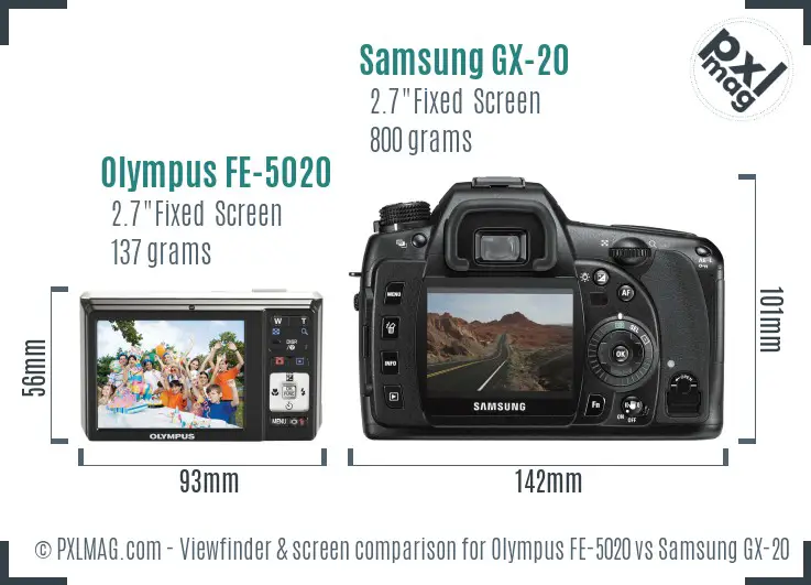 Olympus FE-5020 vs Samsung GX-20 Screen and Viewfinder comparison