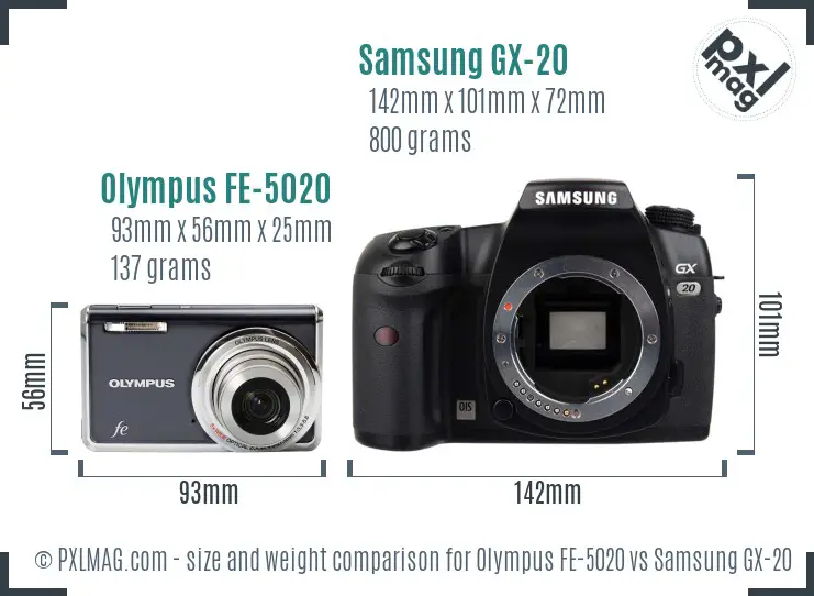 Olympus FE-5020 vs Samsung GX-20 size comparison