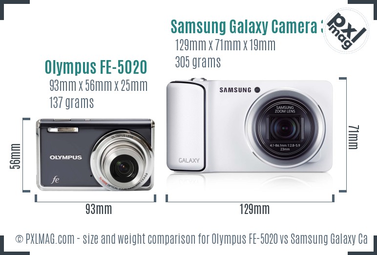 Olympus FE-5020 vs Samsung Galaxy Camera 3G size comparison