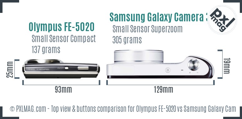 Olympus FE-5020 vs Samsung Galaxy Camera 3G top view buttons comparison