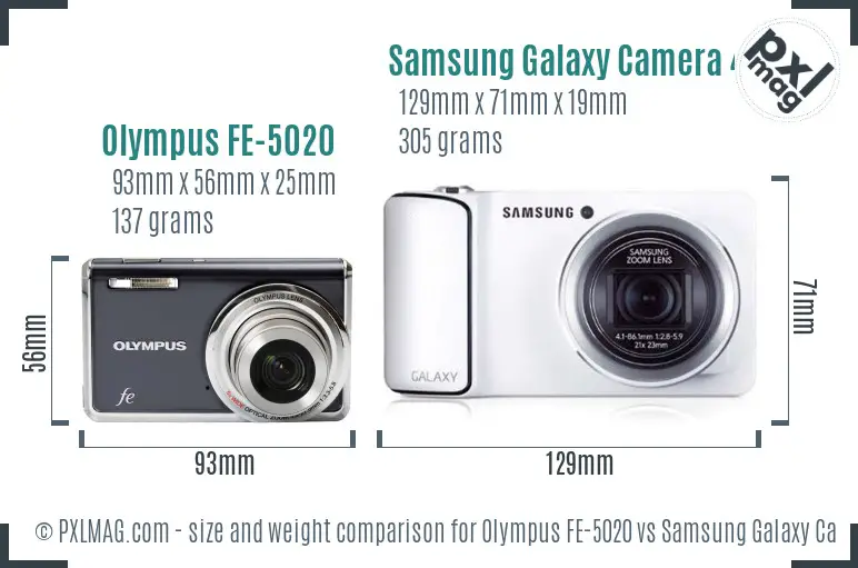 Olympus FE-5020 vs Samsung Galaxy Camera 4G size comparison