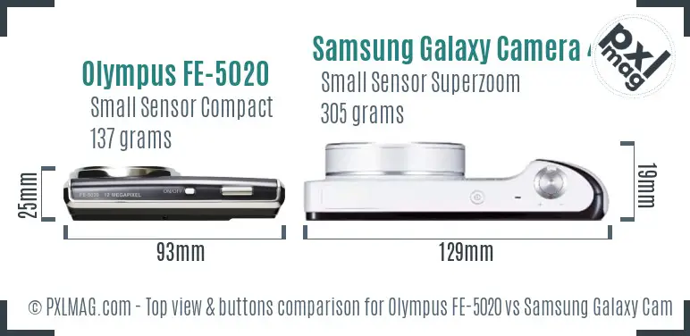 Olympus FE-5020 vs Samsung Galaxy Camera 4G top view buttons comparison