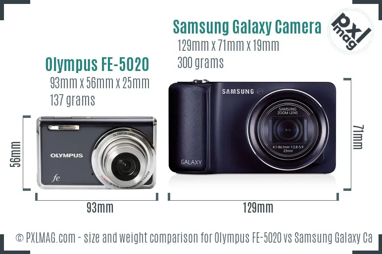Olympus FE-5020 vs Samsung Galaxy Camera size comparison