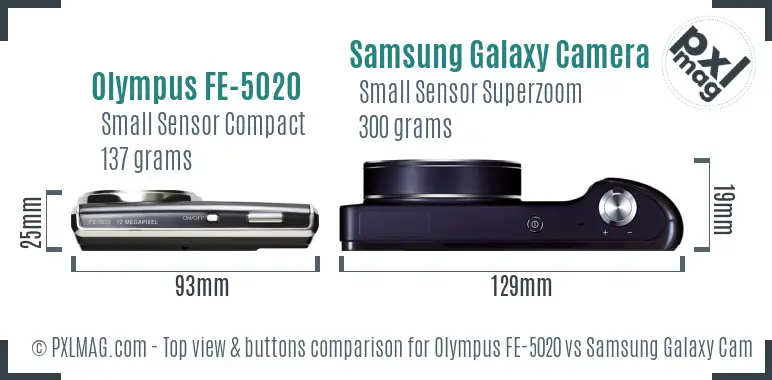 Olympus FE-5020 vs Samsung Galaxy Camera top view buttons comparison