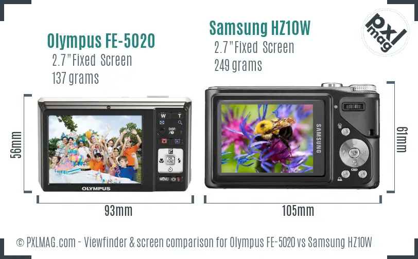 Olympus FE-5020 vs Samsung HZ10W Screen and Viewfinder comparison