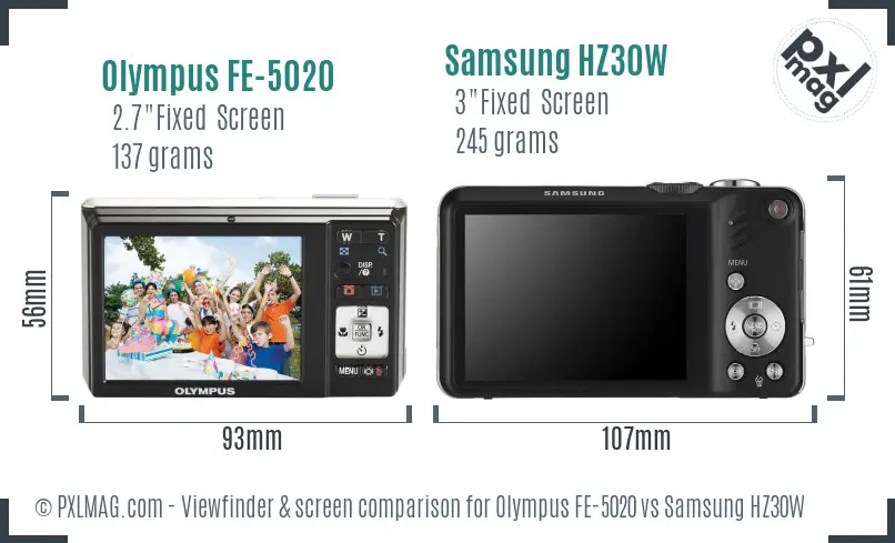 Olympus FE-5020 vs Samsung HZ30W Screen and Viewfinder comparison