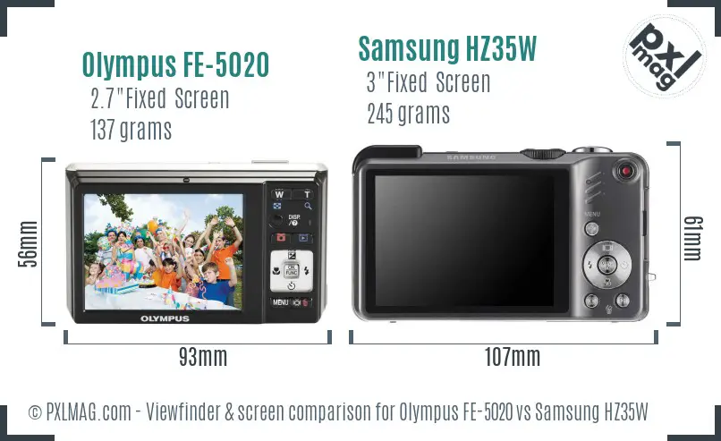 Olympus FE-5020 vs Samsung HZ35W Screen and Viewfinder comparison