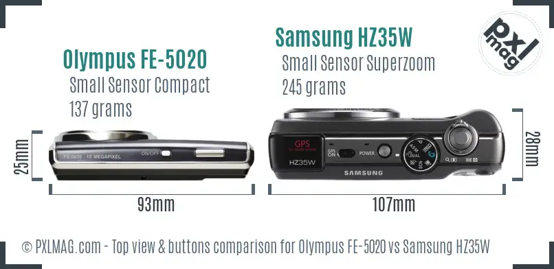 Olympus FE-5020 vs Samsung HZ35W top view buttons comparison