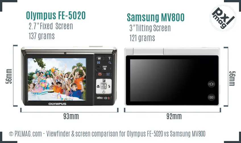 Olympus FE-5020 vs Samsung MV800 Screen and Viewfinder comparison