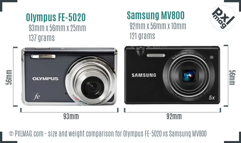 Olympus FE-5020 vs Samsung MV800 size comparison