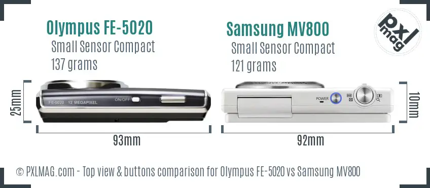 Olympus FE-5020 vs Samsung MV800 top view buttons comparison
