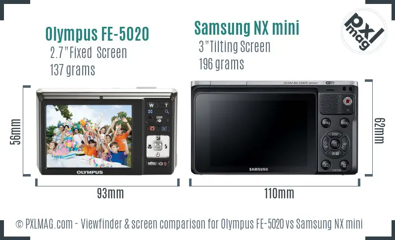 Olympus FE-5020 vs Samsung NX mini Screen and Viewfinder comparison