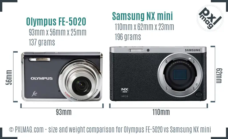 Olympus FE-5020 vs Samsung NX mini size comparison Olympus FE-5020 vs Samsung NX mini size comparison
