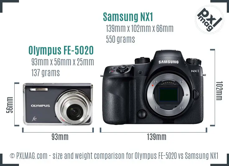 Olympus FE-5020 vs Samsung NX1 size comparison