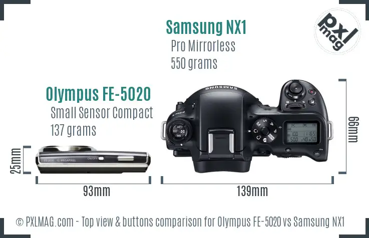 Olympus FE-5020 vs Samsung NX1 top view buttons comparison