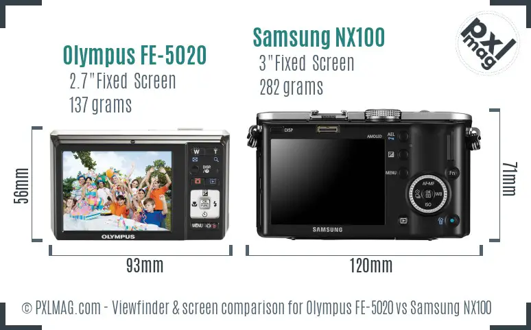 Olympus FE-5020 vs Samsung NX100 Screen and Viewfinder comparison