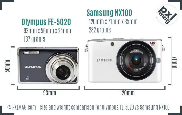 Olympus FE-5020 vs Samsung NX100 size comparison