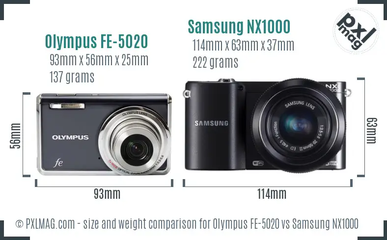 Olympus FE-5020 vs Samsung NX1000 size comparison Olympus FE-5020 vs Samsung NX1000 size comparison