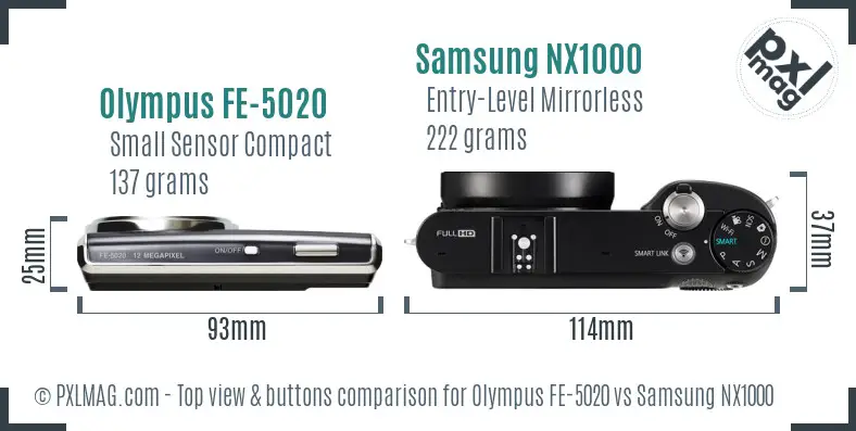 Olympus FE-5020 vs Samsung NX1000 top view buttons comparison