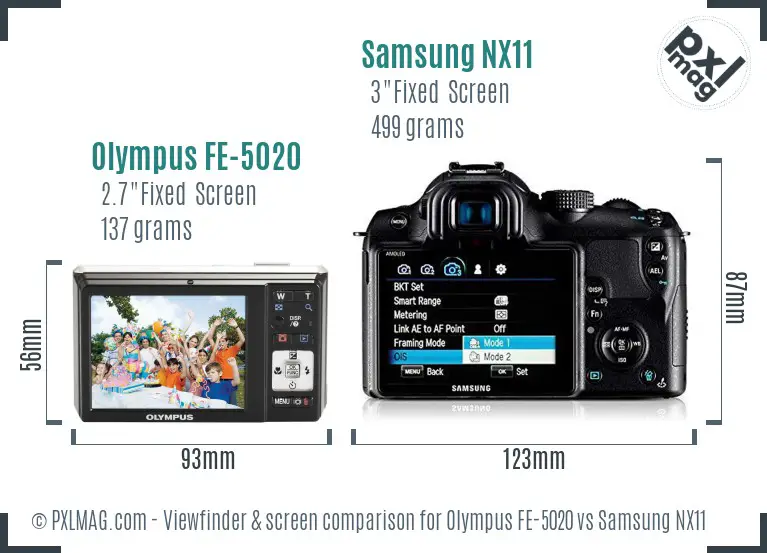 Olympus FE-5020 vs Samsung NX11 Screen and Viewfinder comparison