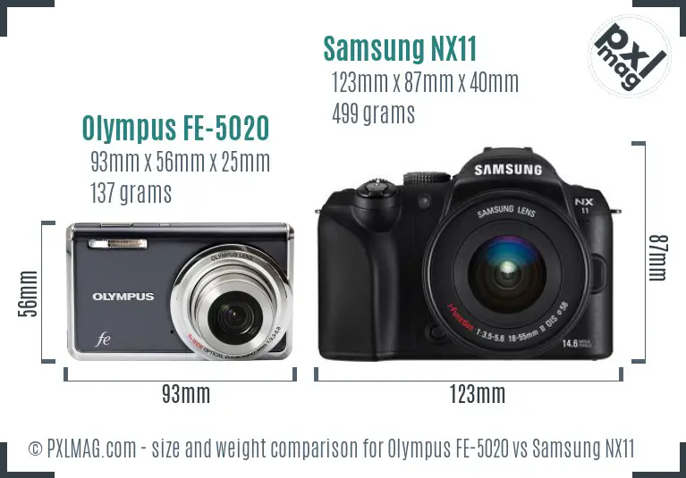 Olympus FE-5020 vs Samsung NX11 size comparison