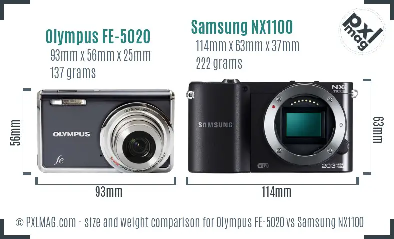 Olympus FE-5020 vs Samsung NX1100 size comparison