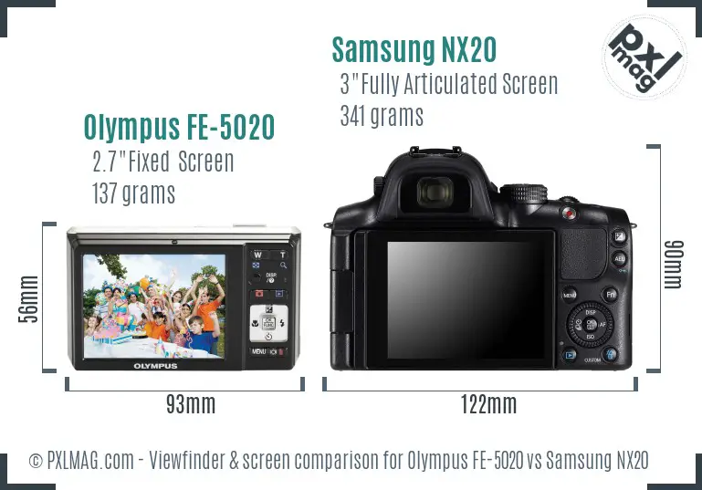 Olympus FE-5020 vs Samsung NX20 Screen and Viewfinder comparison