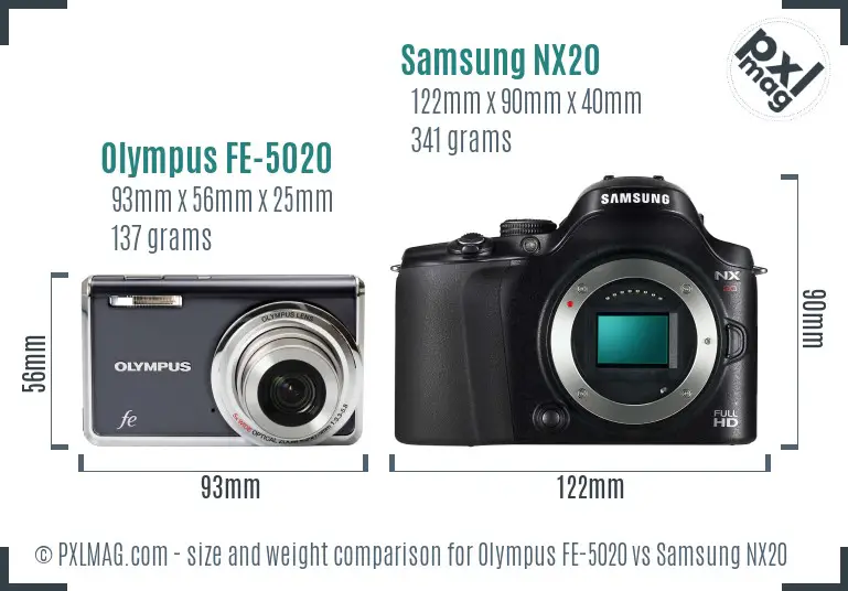 Olympus FE-5020 vs Samsung NX20 size comparison