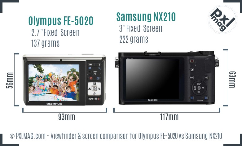 Olympus FE-5020 vs Samsung NX210 Screen and Viewfinder comparison