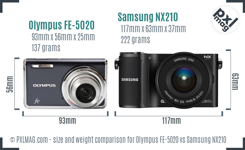 Olympus FE-5020 vs Samsung NX210 size comparison Olympus FE-5020 vs Samsung NX210 size comparison