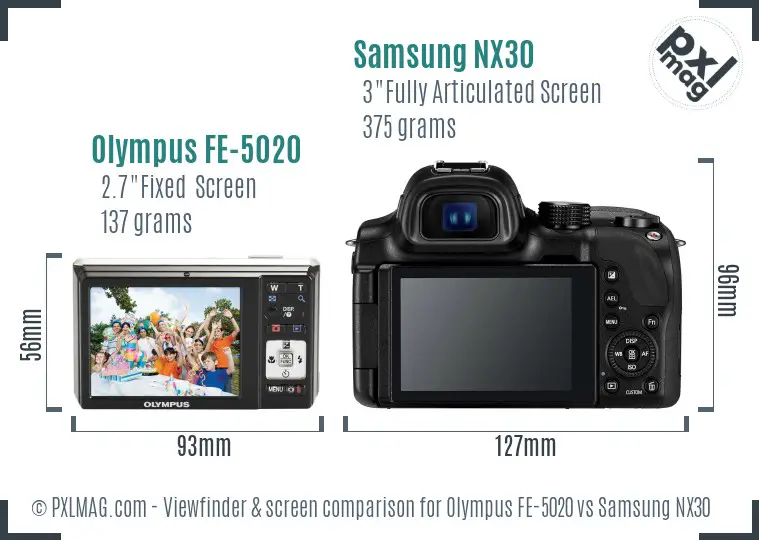 Olympus FE-5020 vs Samsung NX30 Screen and Viewfinder comparison Olympus FE-5020 vs Samsung NX30 Screen and Viewfinder comparison