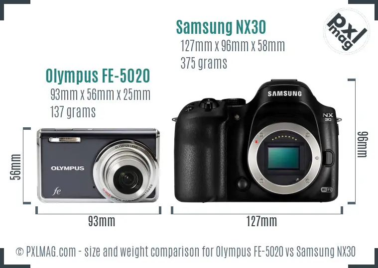 Olympus FE-5020 vs Samsung NX30 size comparison Olympus FE-5020 vs Samsung NX30 size comparison