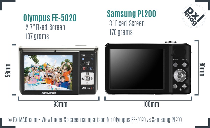 Olympus FE-5020 vs Samsung PL200 Screen and Viewfinder comparison