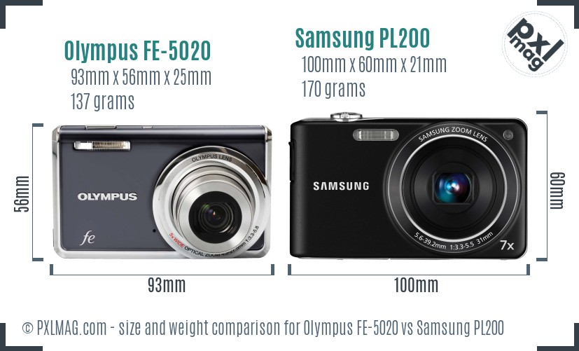 Olympus FE-5020 vs Samsung PL200 size comparison