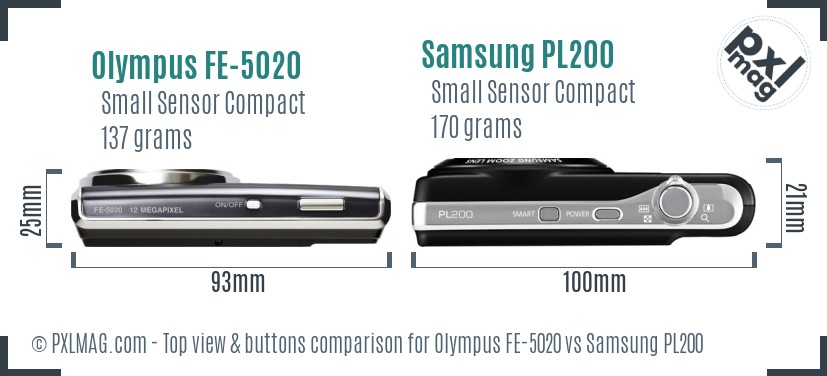 Olympus FE-5020 vs Samsung PL200 top view buttons comparison