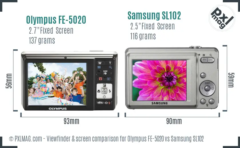 Olympus FE-5020 vs Samsung SL102 Screen and Viewfinder comparison