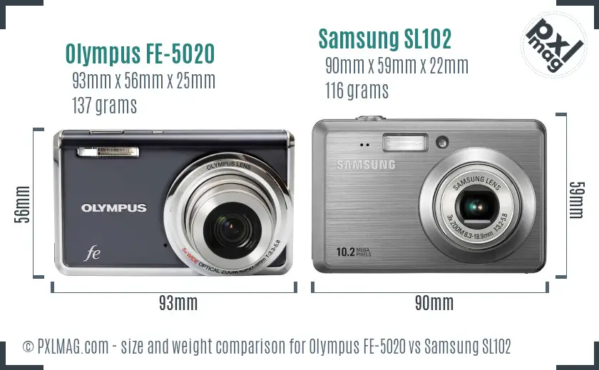 Olympus FE-5020 vs Samsung SL102 size comparison