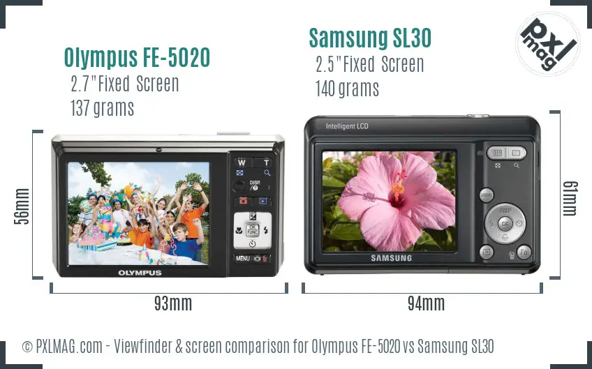 Olympus FE-5020 vs Samsung SL30 Screen and Viewfinder comparison Olympus FE-5020 vs Samsung SL30 Screen and Viewfinder comparison