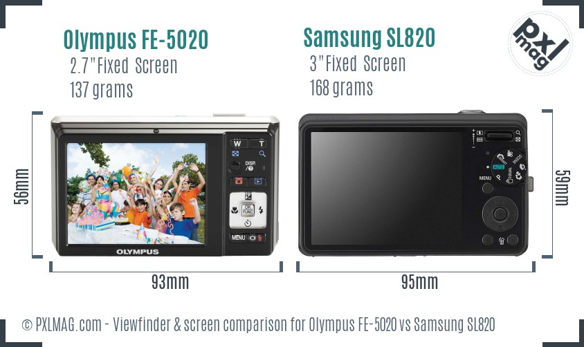 Olympus FE-5020 vs Samsung SL820 Screen and Viewfinder comparison