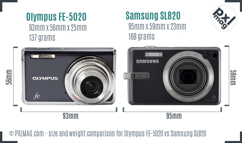 Olympus FE-5020 vs Samsung SL820 size comparison Olympus FE-5020 vs Samsung SL820 size comparison