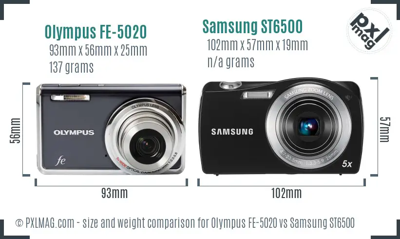 Olympus FE-5020 vs Samsung ST6500 size comparison Olympus FE-5020 vs Samsung ST6500 size comparison