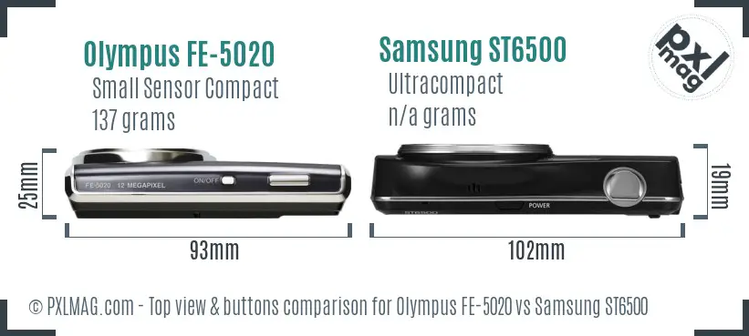Olympus FE-5020 vs Samsung ST6500 top view buttons comparison Olympus FE-5020 vs Samsung ST6500 top view buttons comparison