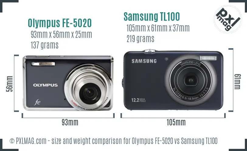 Olympus FE-5020 vs Samsung TL100 size comparison Olympus FE-5020 vs Samsung TL100 size comparison